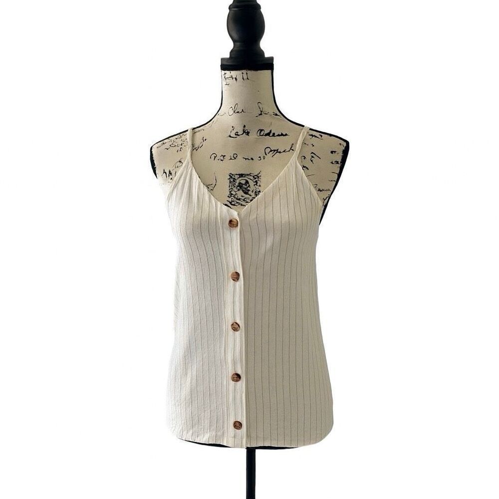 Urban Romantics White Striped Button-Front Tank Top | Size L | Lightweight Rayon
